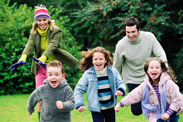 Children running around outside.